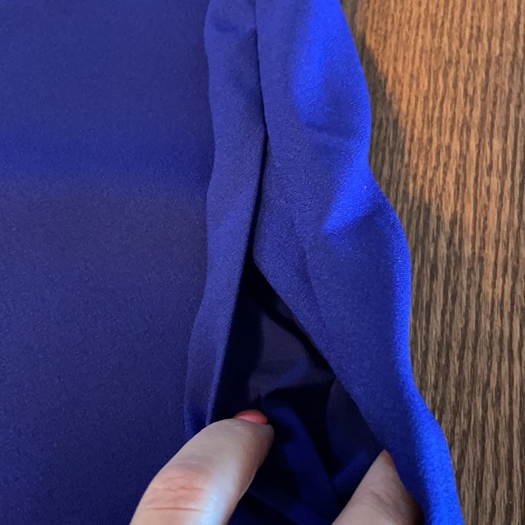 BANANA REPUBLIC TANK DRESS. Petite 4. Tiered hemline, square neck, purple w/blk - Picture 11 of 14